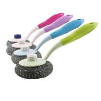 Plastic Handle Steel  Wire  Scourer Kitchen Dish Bowl Cleaning  Brush with stainless steel wool