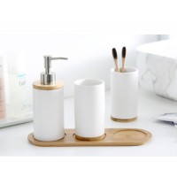 Ceramic Bamboo Bathroom Tumblers Teeth Brushing Cup Bathroom Emulsion Container Kitchen Tableware Dish washing Liquid Container